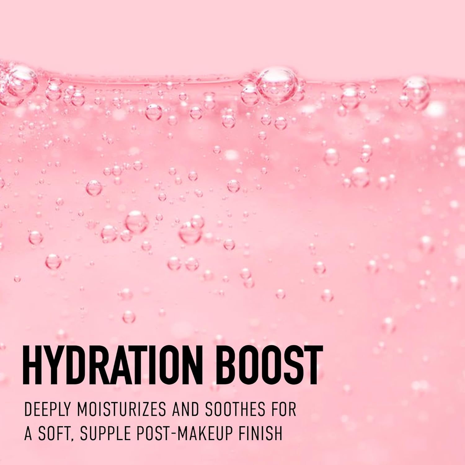 Pink background with bubbles and text about hydration boost product