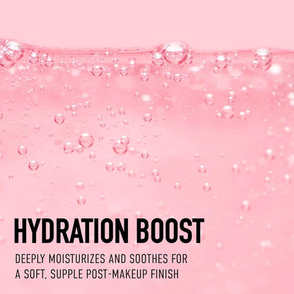 Pink background with bubbles and text about hydration boost product
