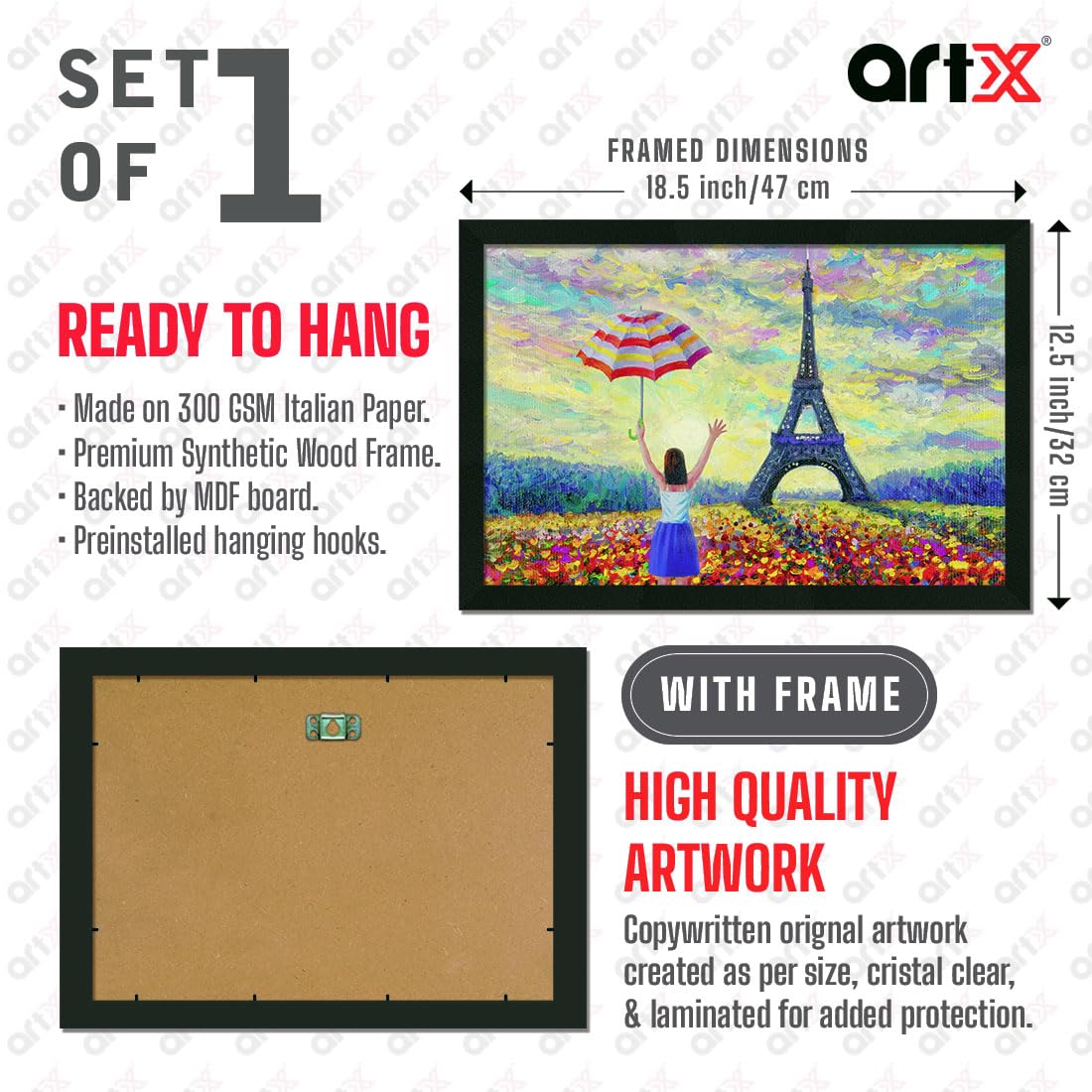 Wall Decor Paintings with Frame for Home Decoration Eiffel Tower, Painting for Living Room - Framed Painting for Wall Decoration, 12.0 X 18.0 inches, Set Of 1