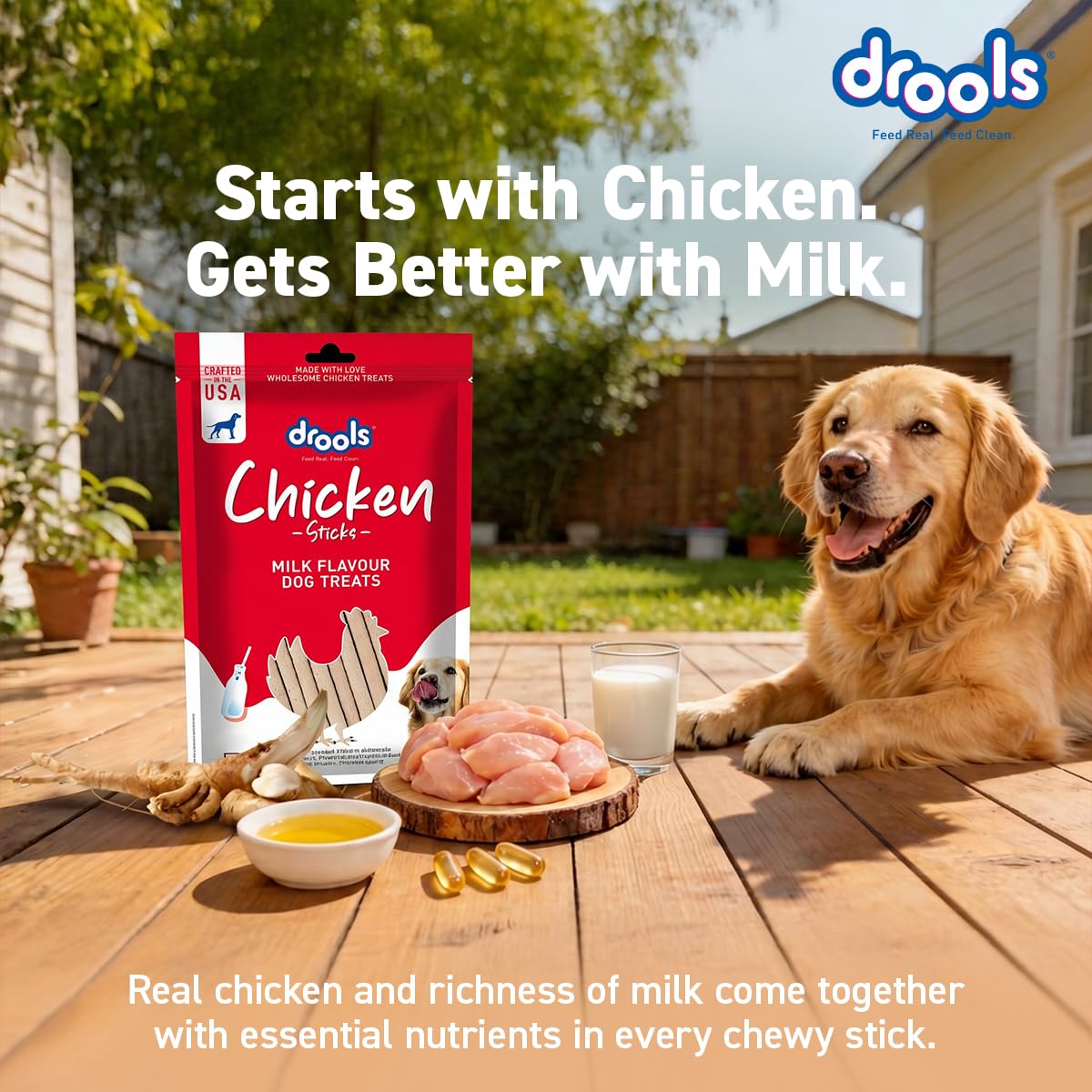 Drools Puppy & Adult Dog Treats Sticks 100g | Chicken & Milk Flavour | Rich in Protein | No Artificial Preservatives | Best for Training & Bonding | Formulated in USA | Premium Treats