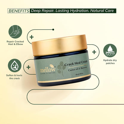 Mellow Herbal Crack Heal Foot Cream | Ayurvedic for Cracked Heels & Dry Skin | Enriched with Beeswax, Sesame Oil & Castor Oil | Deep Nourishment & Fast Healing | Paraben-Free & Ayush Certified | 50g