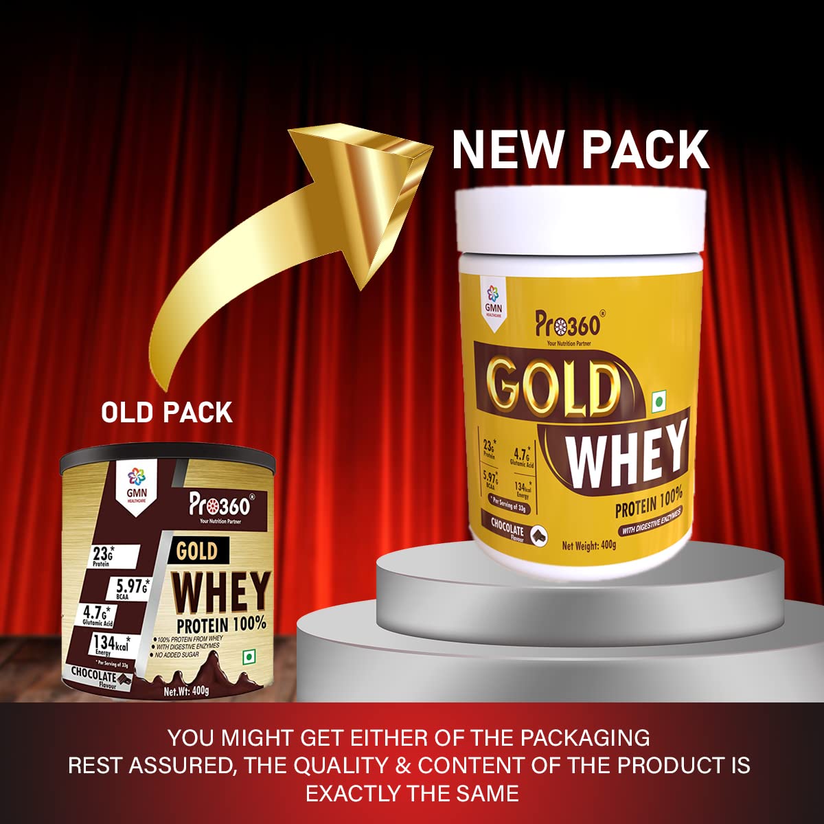 Pro360 Gold Whey Protein - Chocolate - (100% Whey Protein with Digestive Enzymes, 23g Protein, 5.97g BCAA, 4.7g Glutamic Acid per Serving) (400g pack)