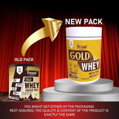 Pro360 Gold Whey Protein - Chocolate - (100% Whey Protein with Digestive Enzymes, 23g Protein, 5.97g BCAA, 4.7g Glutamic Acid per Serving) (400g pack)