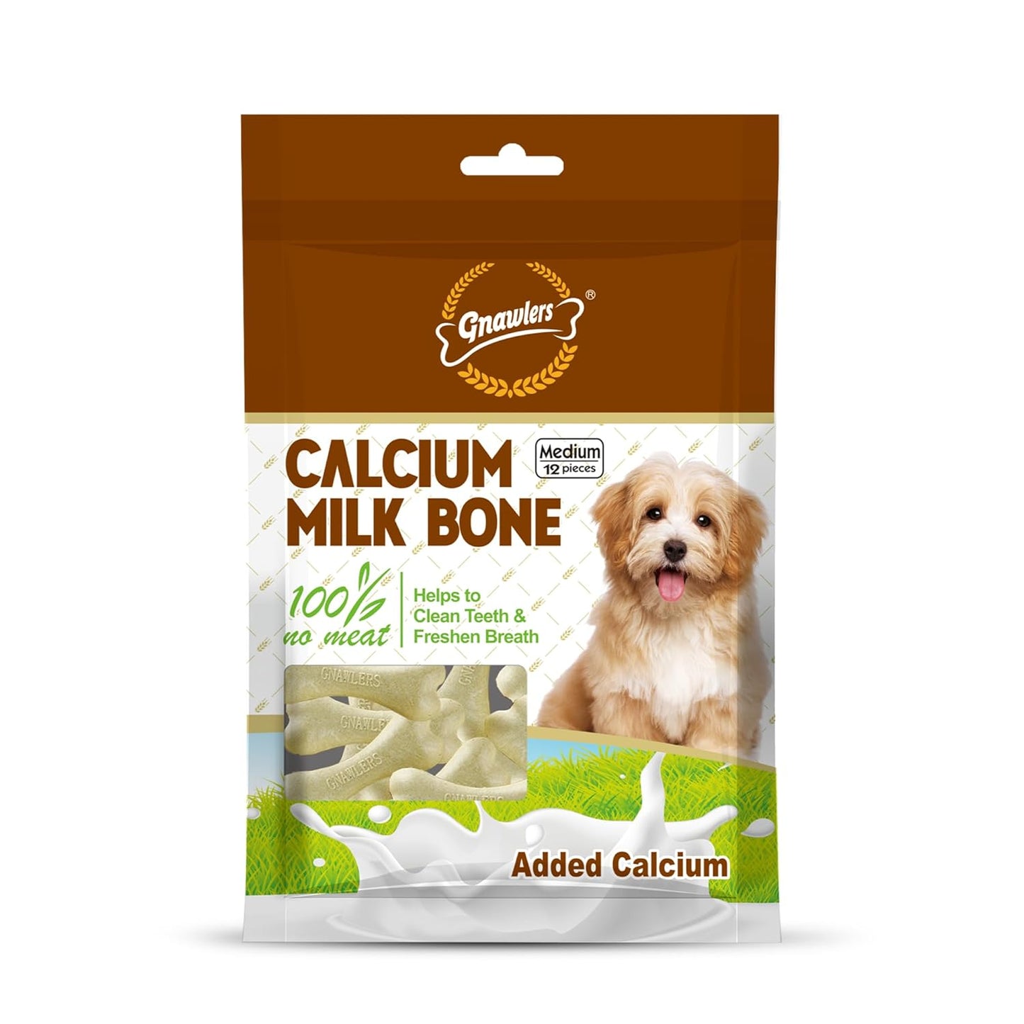 Gnawlers Calcium Milk Bones, Medium 12 Pieces, 270g