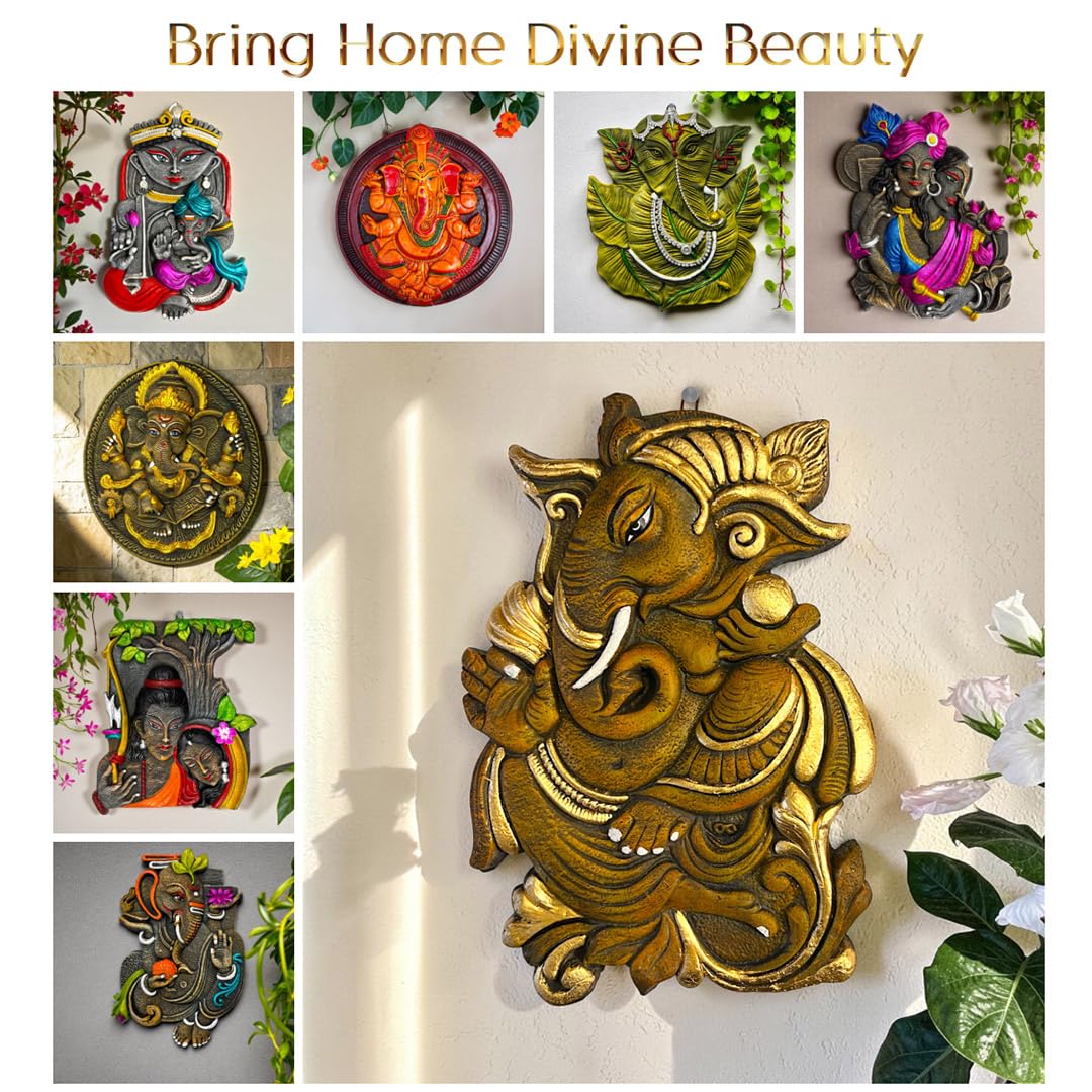 Ganesh Ji Terracotta Wall Hanging Idol Murti | Ganpati Bappa Ganesha Wall Hanging for Door Entrance, Main Gate, Mandir, Home & Office Decor | Spiritual Wall Art Decor & Gift (27x19 CM)