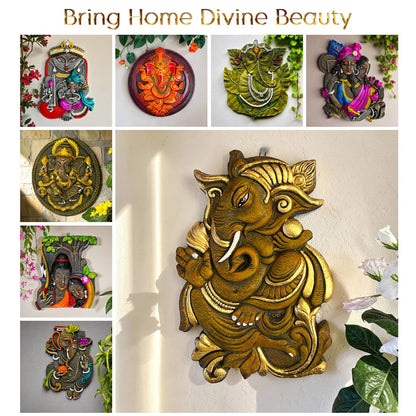 Ganesh Ji Terracotta Wall Hanging Idol Murti | Ganpati Bappa Ganesha Wall Hanging for Door Entrance, Main Gate, Mandir, Home & Office Decor | Spiritual Wall Art Decor & Gift (27x19 CM)