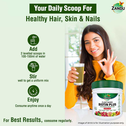 Zandu Plant Based Biotin Plus (200g)|10,000+mcg Biotin|Scientifically tested to Promote hair growth|Reduce Hairfall|100% Natural Sesbania|100% Ayurvedic | Gluten Free | No Harmful Chemicals, Powder