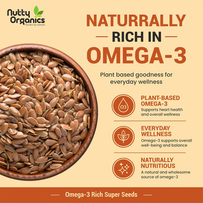 NUTTY ORGANICS Flax Seeds| Natural Raw Flax seeds for Eating High Dietary Fiber Alsi Seeds Rich in Magnesium- Helps in Manage Blood Sugar Levels & Heart