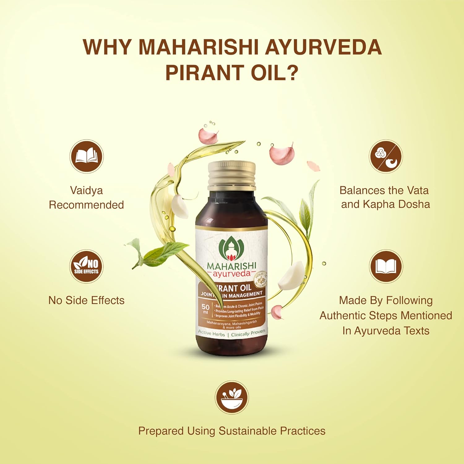 Zephivo Maharishi Ayurveda Pirant Oil - Ayurvedic Massage Oil for Joint and Muscle Pain Relief -50ml
