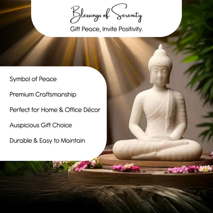Nostrae White Buddha Show Pieces for Home Decor Living Room Decor Items | Cute Showpieces Gift Item for Decoration | Serene Center Table Tv Showcase Office Interior Statue Figurines