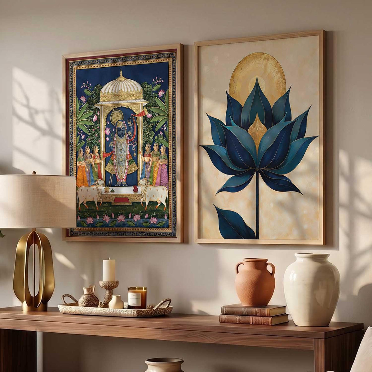Wall Painting Indian Traditional Madhubani Home Decoration With Frame For Living Room Bed Room Hotel Wall Decor Digital Reprint Set of 2 (13X17 inch)