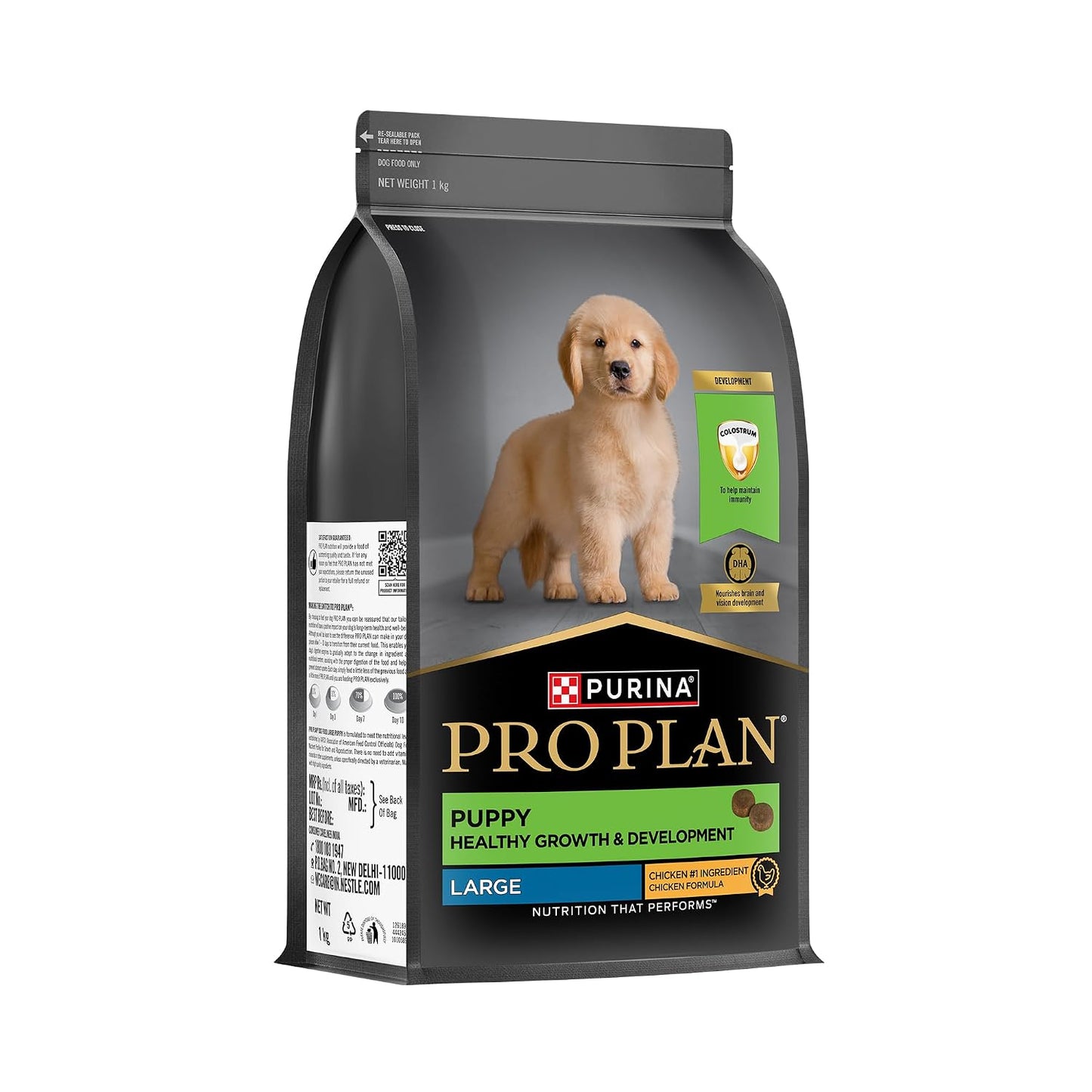 Purina Pro Plan Puppy Dry Food for Large Breed Dogs, 1kg Pack | With Chicken, Natural Colostrum, Supports Immune System, Scientifically Proven Antioxidants, Complete Nutrition