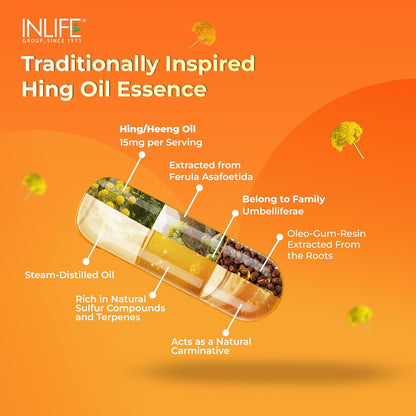 INLIFE Hing Oil Capsule (Asafoetida) | Faster Absorption than Powder | Digestion Support Supplement for Men and Women, 15mg - 60 Liquid Filled Vegetarian Capsules (Pack of 1, 60)