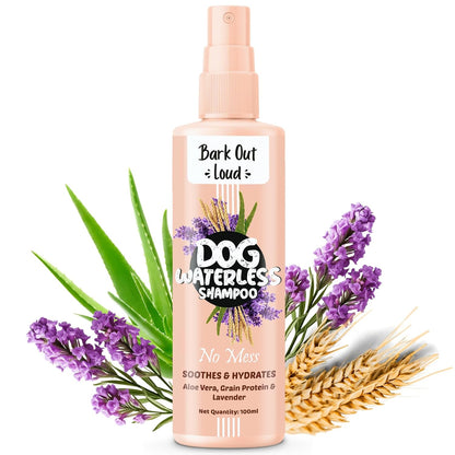 Bark Out Loud - Waterless Dry Dog Shampoo | Aloe Vera, Milk Protein, Lavender & Chamomile | Anti-Bacterial, Itch Relief, Hydrating Coat Dog Dy Bath, Shamppo for Dogs(100ml)
