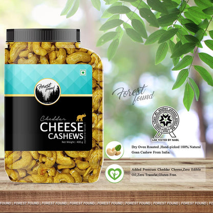 Forest Found Cheese Flavored Roasted Cashews 400g | Creamy Masala Whole Kaju - 100% Oil-Free & Dry | Healthy Non-Fried Crunchy Vegan Snack - Premium Cheese Seasoned ashew Nuts