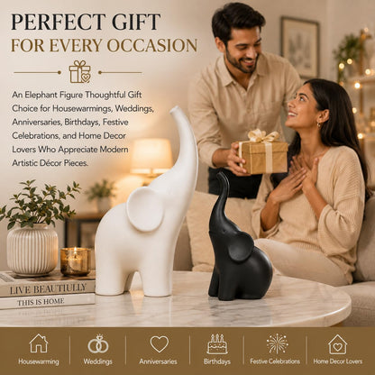 Elephant Showpiece Set for Home Decor, Matte Finish Elephant Decorative Figurines for Living Room, TV Table, Shelf Decor Lucky Elephant Statue for Housewarming Gift (Black & White,PLA Plastic)