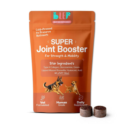 dog joint supplement, dog hip and joint supplement, dog joint chews, glucosamine for dogs, chondroitin for dogs, collagen for dogs, MSM for dogs, green lipped mussel for dogs, dog mobility supplement, dog joint support, dog soft chews, BLEP