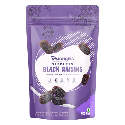 TruOrigins Seedless Black Raisins (Kishmish/Munakka) | 100% Natural & Sun Dried | Soft, Juicy & Handpicked | Premium Quality Raisins | Ethically Sourced | No Preservatives