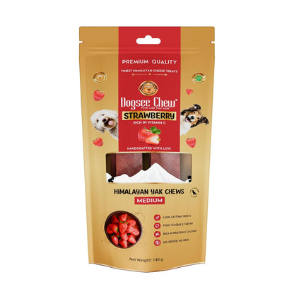Dogsee Strawberry Infused 100% Natural Yak Chew Bones for Dogs 140 gm (Medium - 2 Chews) Healthy Alternative to Rawhide - High Protein, All Life Stages