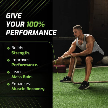 Man working out with a rope on a grassy area, with text about performance and fitness benefits.