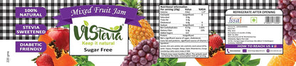 VIStevia Sugar Free Mixed Fruit Jam (220g) | Diabetic & Keto Friendly | Sweetened with Stevia and Erythritol | 100% natural | More than 60% whole fruit | Tastes delicious
