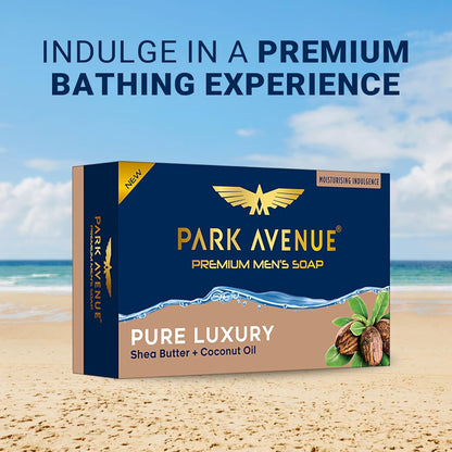 Park Avenue Premium Men’s Soaps for Bath – Pure Luxury | 125g (Pack of 4) | Enriched with Shea Butter & Coconut Oil | Grade 1 Soap | For All Skin Types