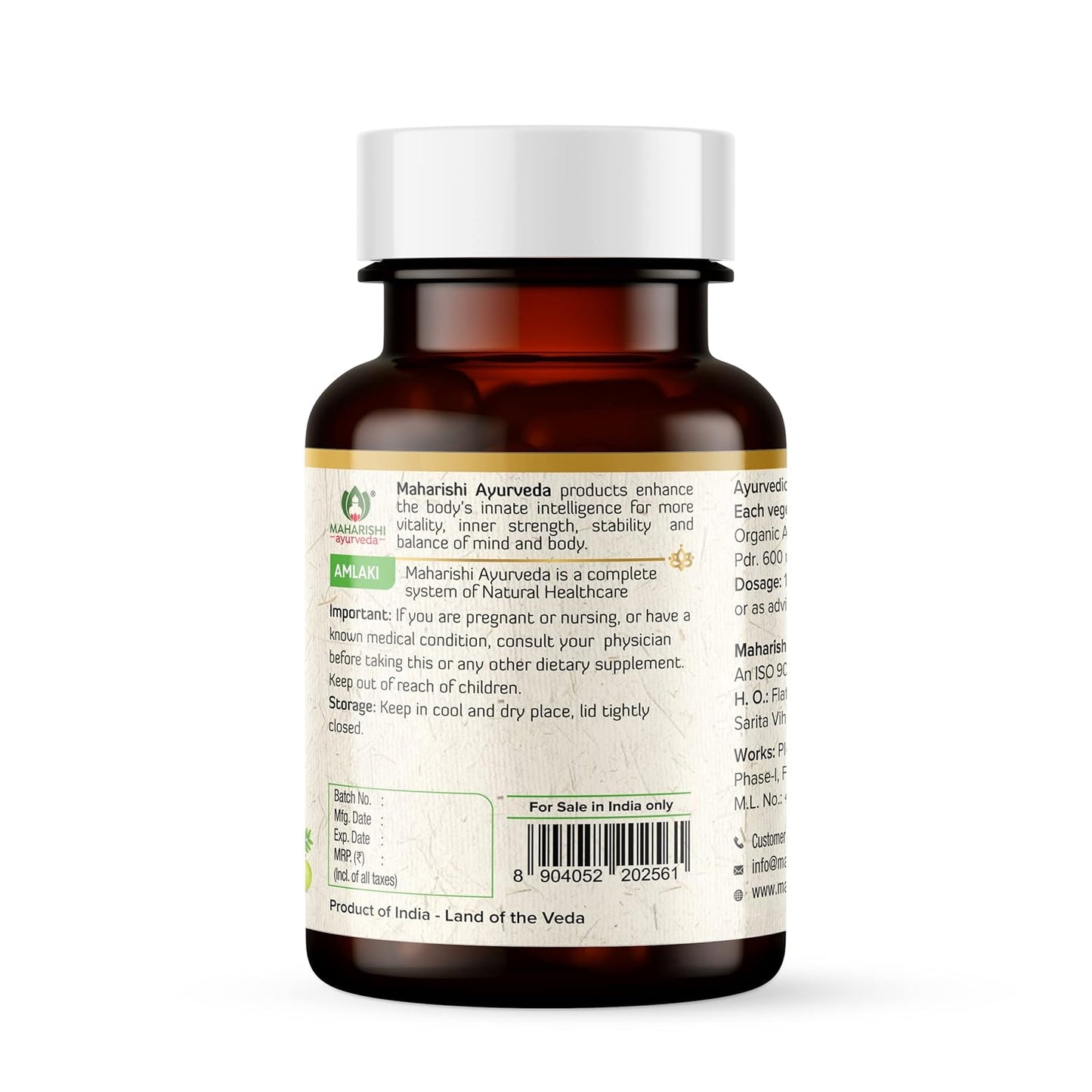 Zephivo Maharishi Ayurveda Organic Amalaki Capsules 700 MG | Amla Rasayana | Detoxifies Body | Rich In Vitamin C | Boosts Immunity | Improves Digestion (60 Capsules)
