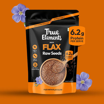 True Elements Flax Seeds 500g - Alsi Seeds with Omega 3, 27g Fibre per 100g | Seeds for Heart Health & Daily Nutrition
