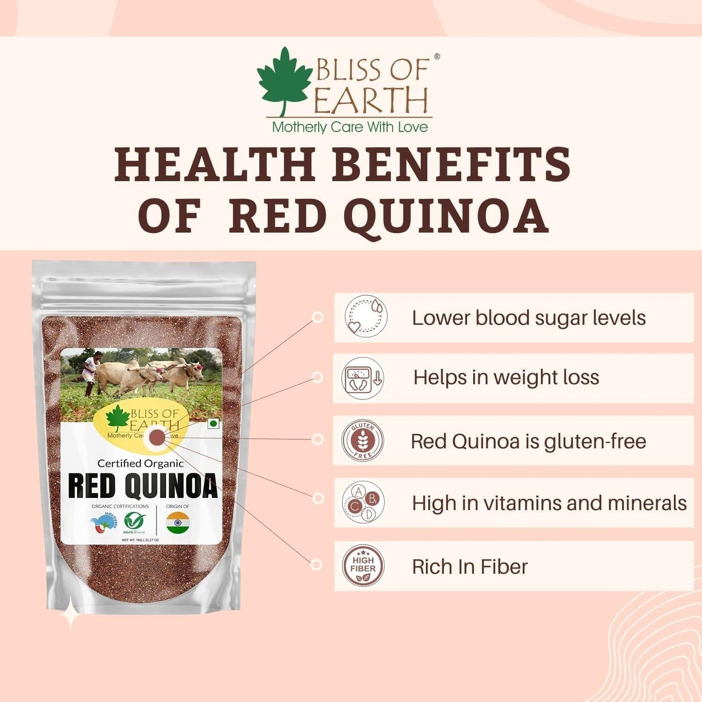 Bliss of Earth Red Quinoa 500gm Raw Super Food Great for Eating. Salad & Cooking