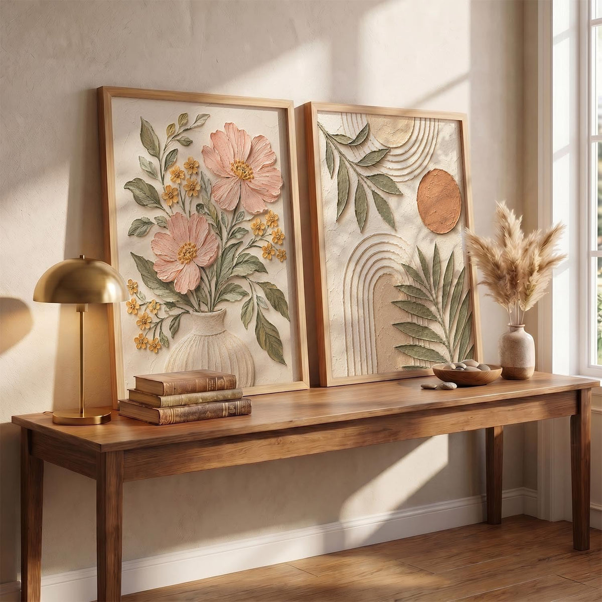 Floral Wall Art Home Decoration | Aesthetic Floral Paintings With Frame For Living Room Bed Room Hotel Wall Decor Digital Reprint Set of 2 (13X17 inch)