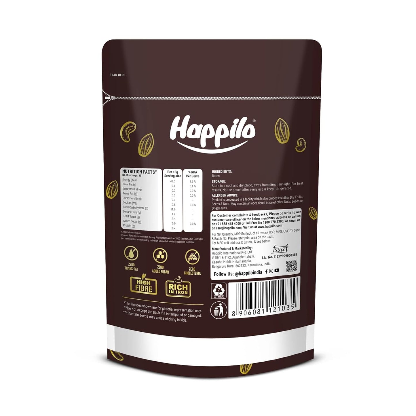 Happilo Premium International Queen Kalmi Dates 200g | Khajur, Khajoor | Dry Fruits | Dates in Fresh | Healthy Snacks | Dry Dates | Soft & Sweet | Natural Sweetness | No Preservatives