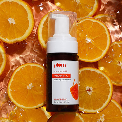 Plum Vitamin C Foaming Face Wash with Mandarin | For Glowing Skin | For Gentle Cleansing | For Hyperpigmentation & Dull Skin | Sulphate-Free | 100% Vegan 110ML, Transparent