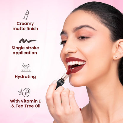 Swiss Beauty Pure Creamy Lipstick | Smooth Glide | Matte Finish | Rich Colour | With Vitamin E & Tea Tree Oil | Hydrating | All-Day Comfort | Shade- 06- Elegant Pink