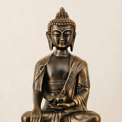 Buddha Statue showpiece Idol Home Decor Items for Living Room and Gifts (Antique Golden)