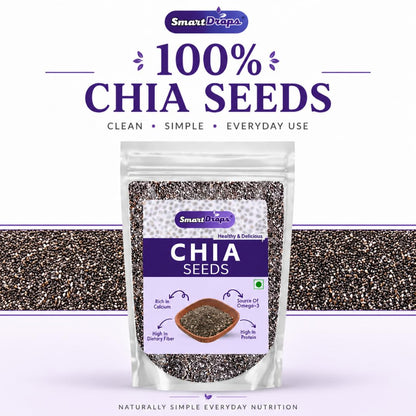 Smartdrops Chia Seeds, Chiaseeds, Raw Chia Seed, Chia Seeds Weight Loss, ChiaSeeds For Weight Loss Daily Use Seed Blend Pack For Drinks Smoothie & Meals For Men And Women - 50gm (Pack 1)
