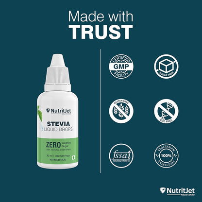 NutritJet Stevia Liquid Drops Natural - Zero Calories & Zero Carbs, Sugar Substitute Great for Weight Control - 30ml