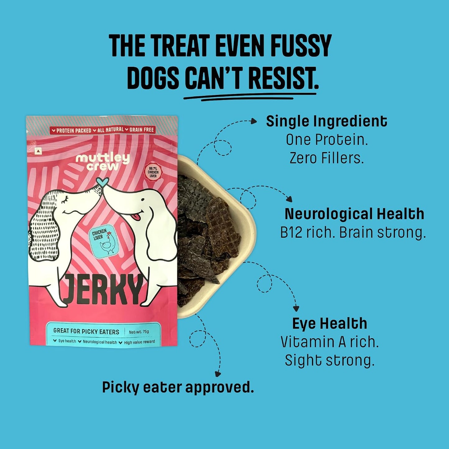 Muttley Crew Chicken Liver Dog Jerky with Real Chicken Liver | Healthy Adult Dog Treats for Easy Digestion | All Natural (75 Gram)