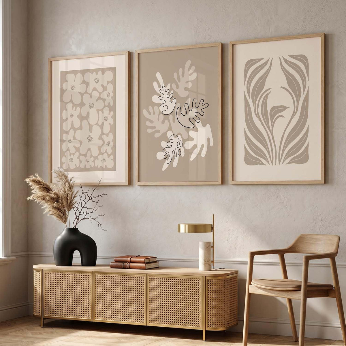 Boho Art Home Decoration Paintings With Frame For Living Room Bed Room Hotel Wall Decor Digital Reprint Set of 3 (13x17 inch)