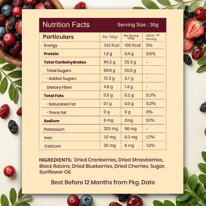 Livyor 5 in 1 Berry Mix for eating - 1kg | Good Source of Fibre | Dried Cranberries | Black Raisins | Cherries | Blueberries | Strawberries | Berry Blast | Berries dry fruits | Berries fresh | Pack of 1