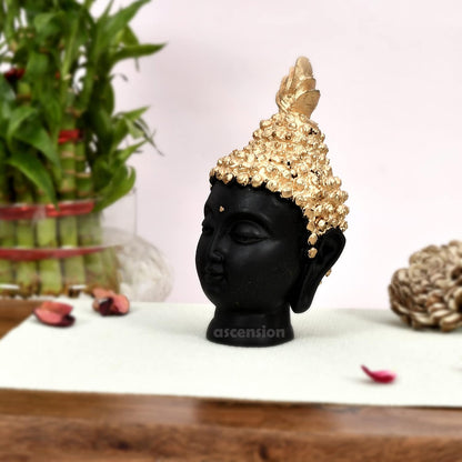Resin Buddha Head Statue (Golden, 13.5 cm X 6.5 cm) - Decorative Buddha Idol Showpiece for Home Living Room Office Pooja Room Table Decoration Gifts Figurine Showpiece