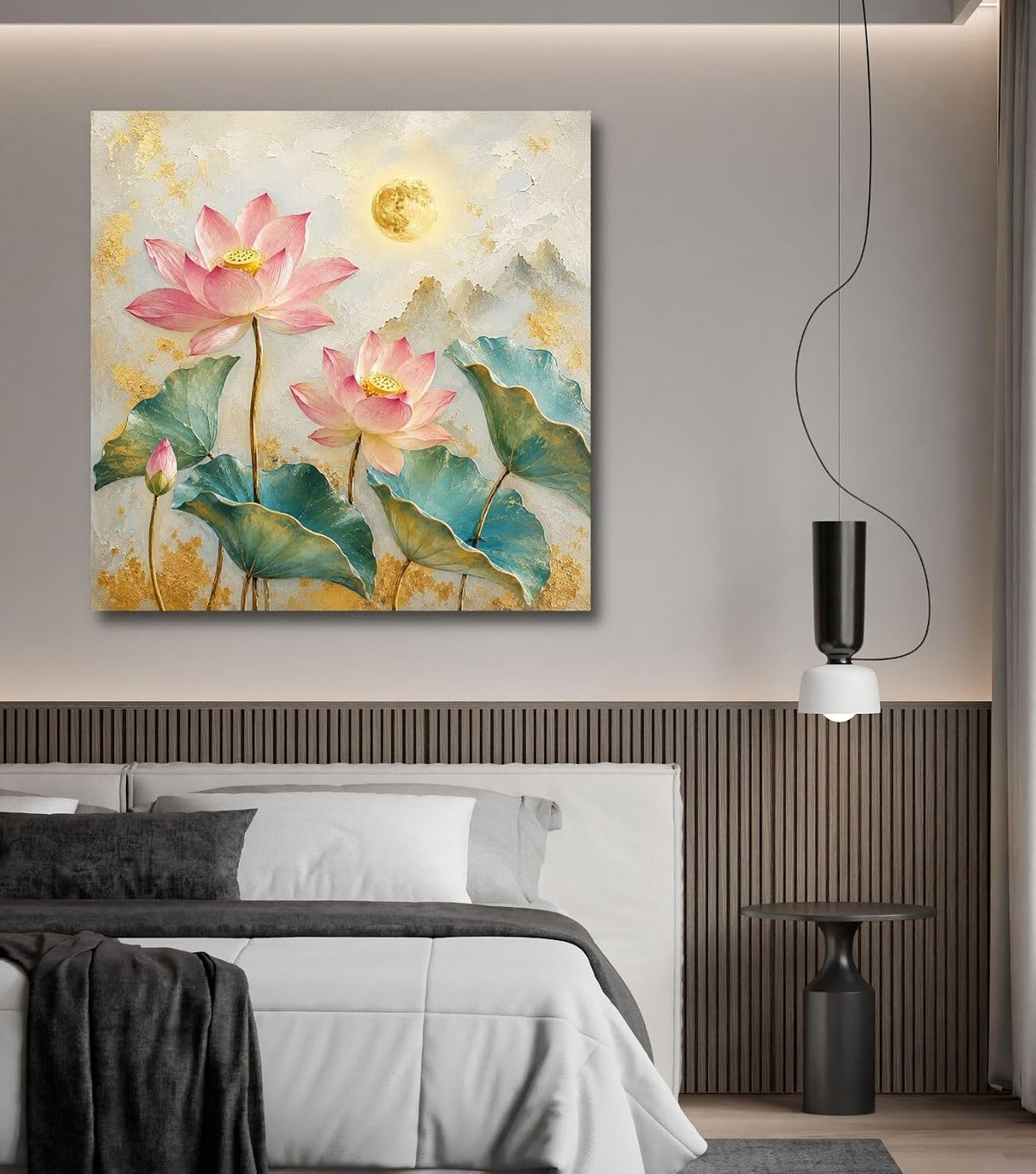 Lotus Flower Painting for Wall Vastu (15+ DESIGNS) Framed Lotus Canvas Painting for Living Room, Bedroom | Nature Floral Wall Art with Multiple Design Variations (Pink Multi Lotus, 18x18 Inch, Framed)