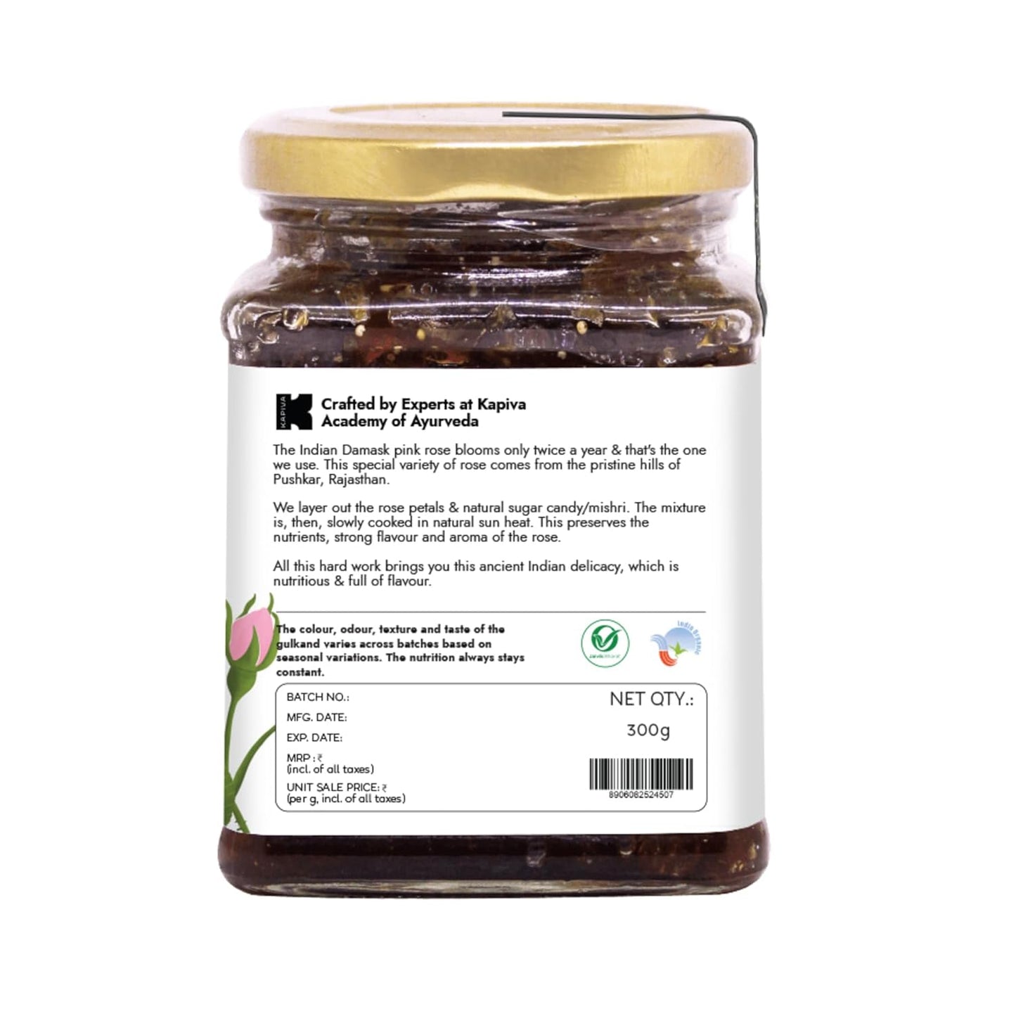 Kapiva Organic Gulkand 300gms (Rose Petal Jam) | 100% Natural | Sun-Cooked Damask Roses