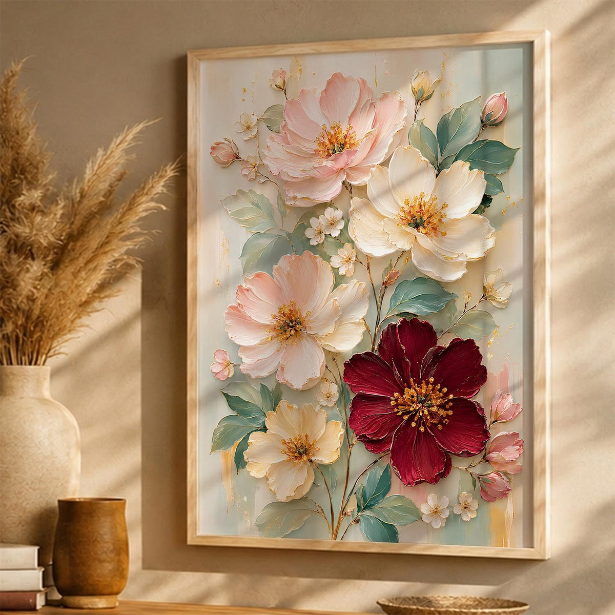 Floral Wall Art Home Decoration | Aesthetic Floral Paintings With Frame For Living Room Bed Room Hotel Wall Decor Digital Reprint Set of 1 (14X20)