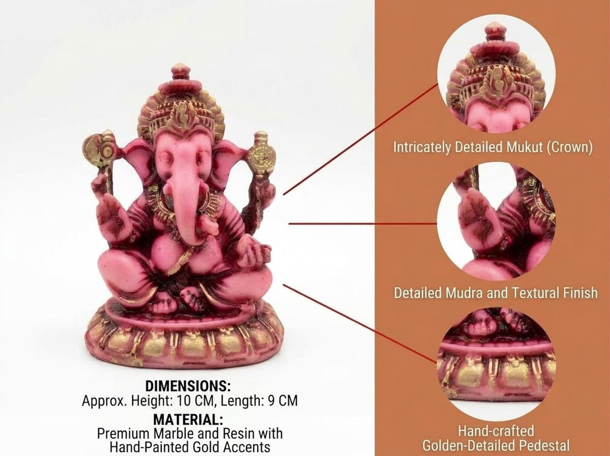 Polyresin and Marble Ganesh Ji Idol Murti for Pooja Room & Car Dashboard (Pink, Aashirwad Mudra)