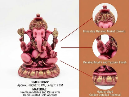 Polyresin and Marble Ganesh Ji Idol Murti for Pooja Room & Car Dashboard (Pink, Aashirwad Mudra)