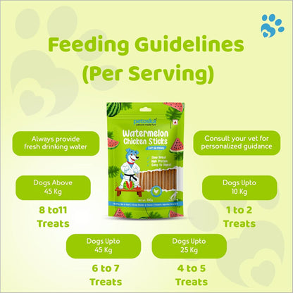 Petoska Chicken & Watermelon Dog Treats – 100 g Crunchy Chew Sticks for Puppies and Adult Dogs, Fruity Meat Snack for All Breeds