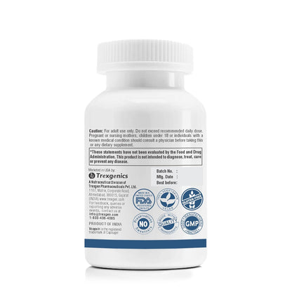 White supplement bottle with label on a white background
