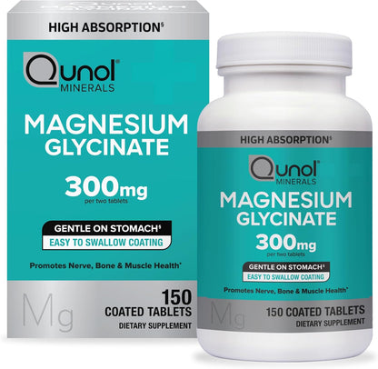 Qunol Magnesium Glycinate supplement bottle and packaging on a white background