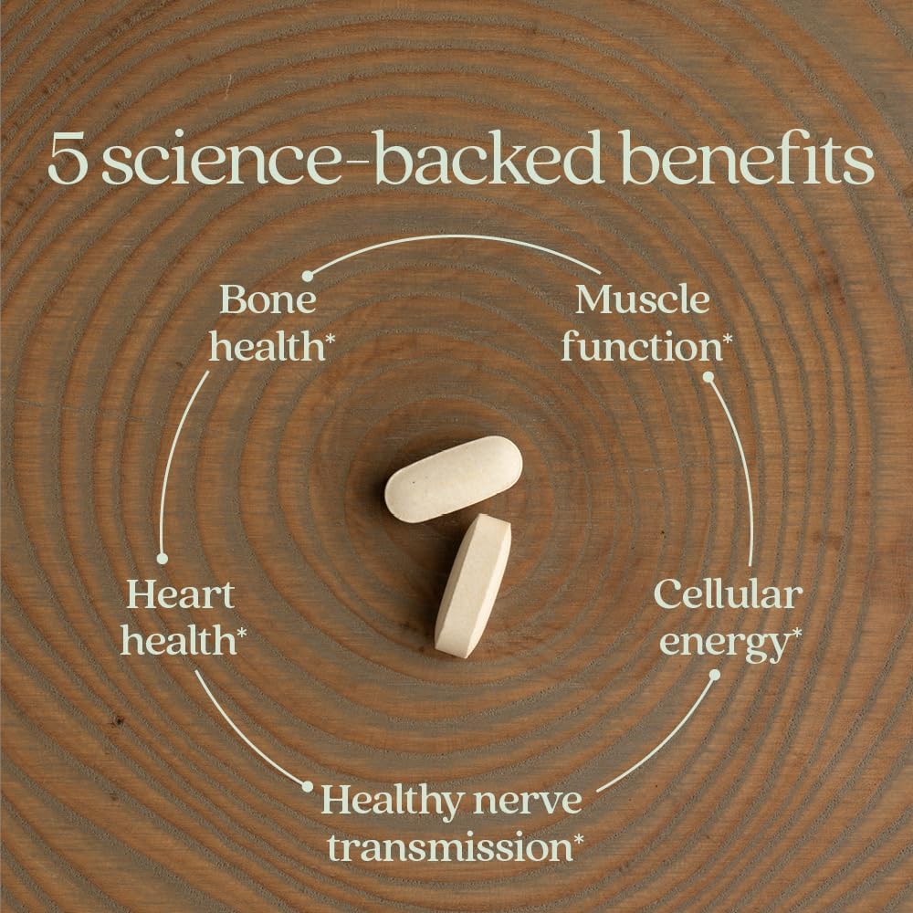Illustration of two pills on a wooden background with text listing science-backed benefits.