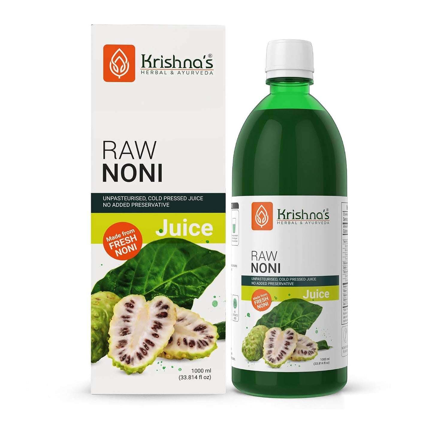 KRISHNA'S HERBAL & AYURVEDA Raw Noni Juice-1000 Ml|Preservative Free|No Added Thickener Color Or Flavor|Sugar Free Juice|Enhance Energy|Made With Fresh Noni Fruit (Morinda Citrifolia)